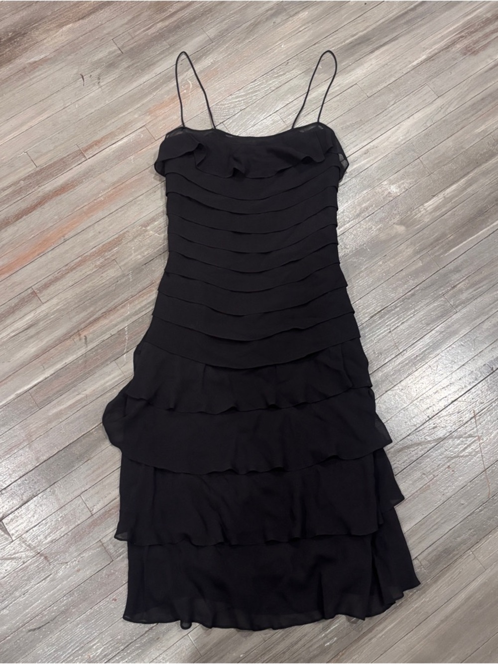 Ruffled Black Spaghetti-Strap Mini Dress